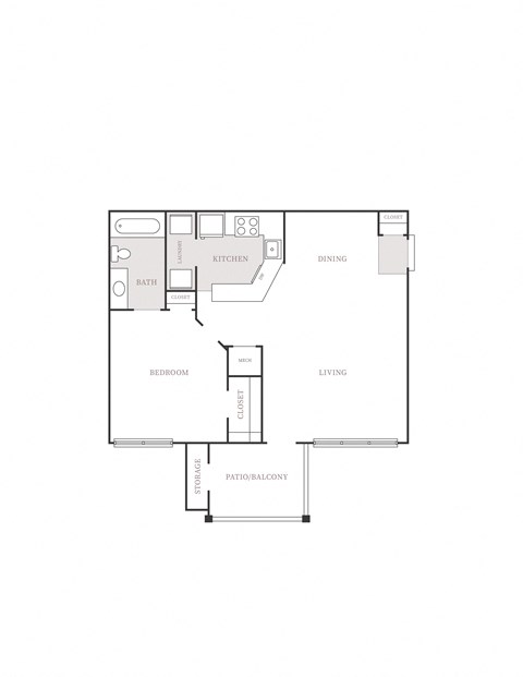 Floor plan for 1 bed, 1 bath, 803 sqft